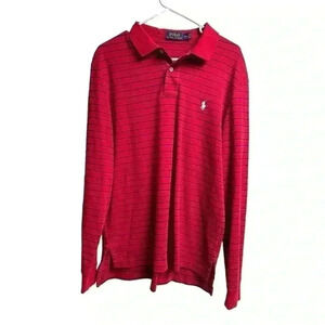 Polo Ralph Lauren Striped Long Sleeve Polo with Embroidered Logo Red Navy Blue